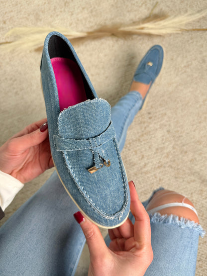 Verona — Mocassin en denim avec détails dorés