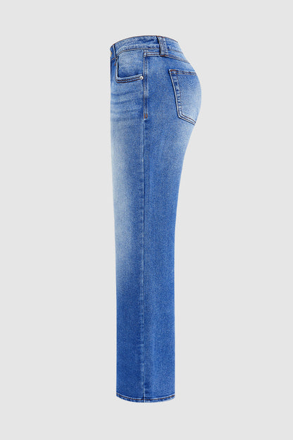 Jeans Droit avec Taille Mi-Haute - Audacieux et Élégants