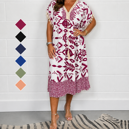 Marisole — Robe décontractée imprimée à col en V avec franges