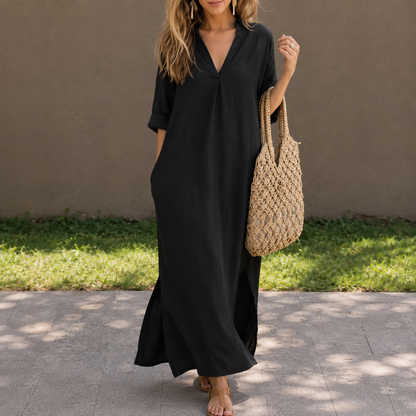 Isabeau — Robe Midi Fendue à Col en V