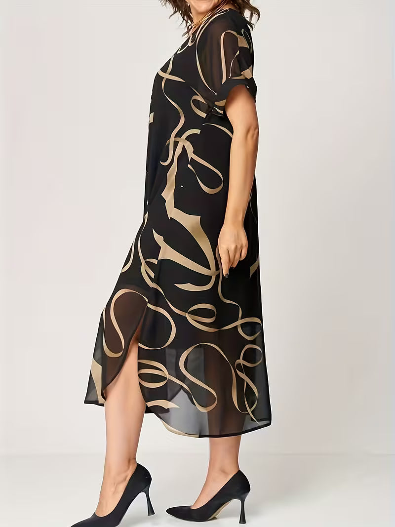Amarelle — Robe Midi à Imprimé Nœud et Décolleté en V Flottant