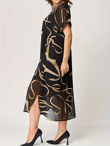 Amarelle — Robe Midi à Imprimé Nœud et Décolleté en V Flottant