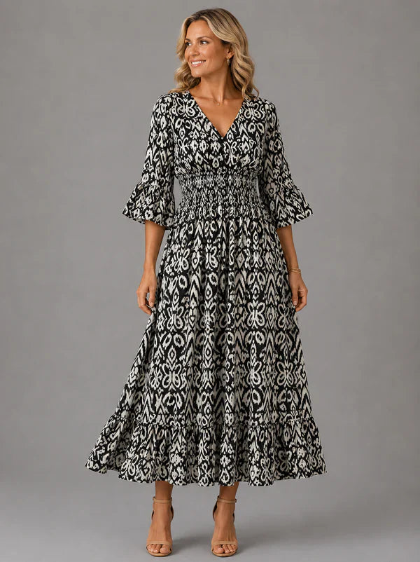 Vivenne — Robe maxi vintage à décolleté en V
