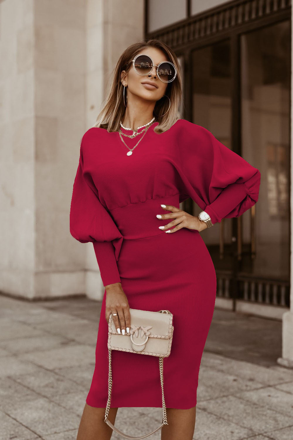 Vellamora — Robe décontractée à manches longues et taille marquée