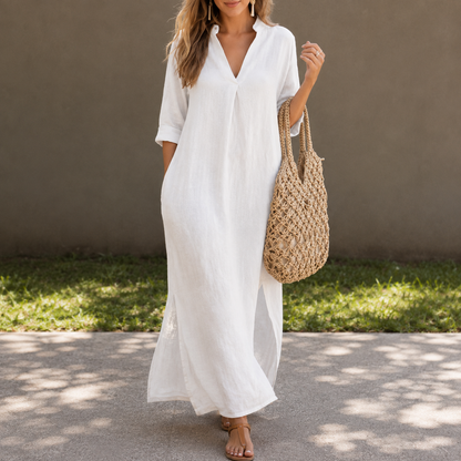 Isabeau — Robe Midi Fendue à Col en V