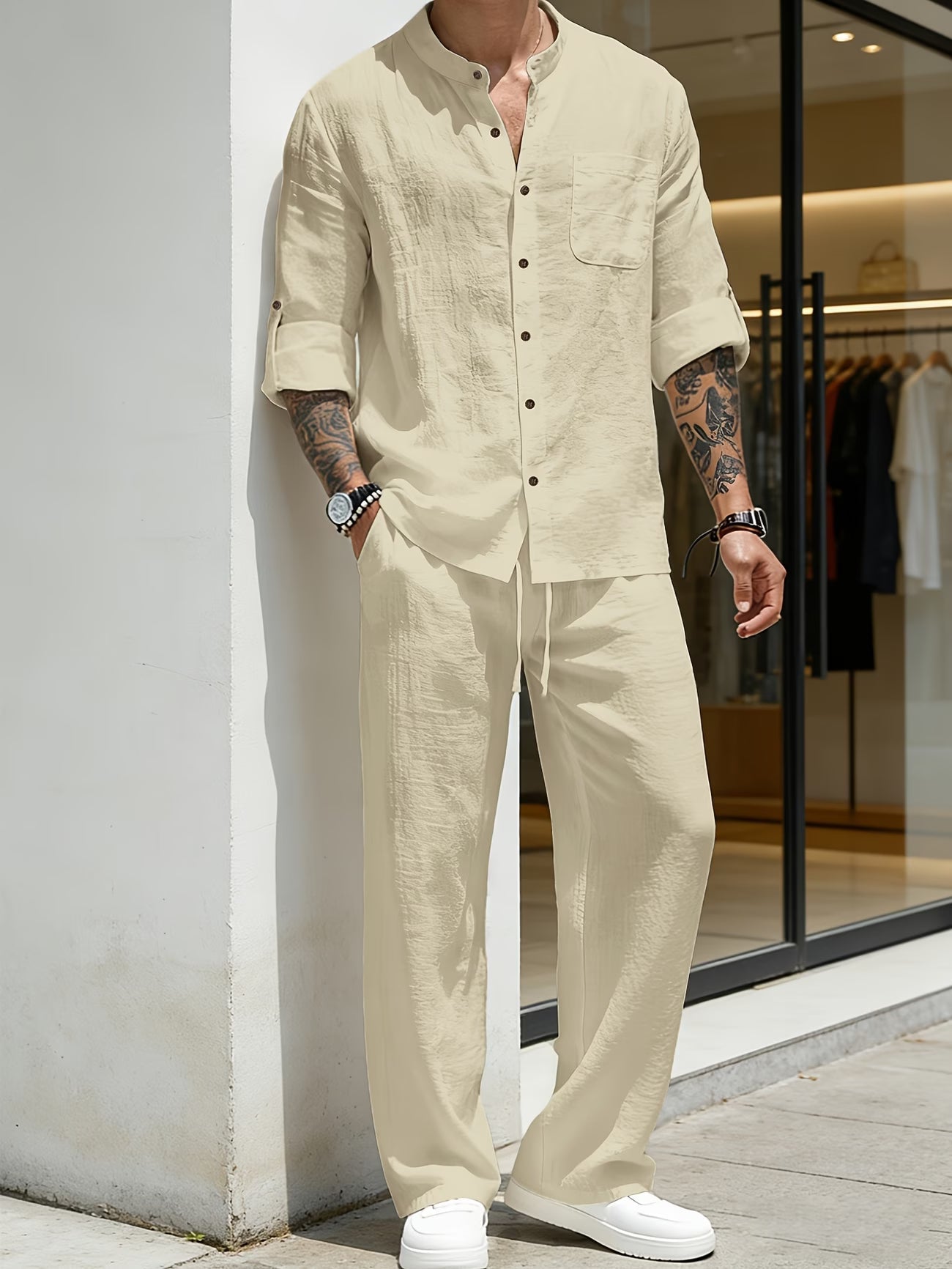 Linènce — Ensemble chemise et pantalon en mélange de lin
