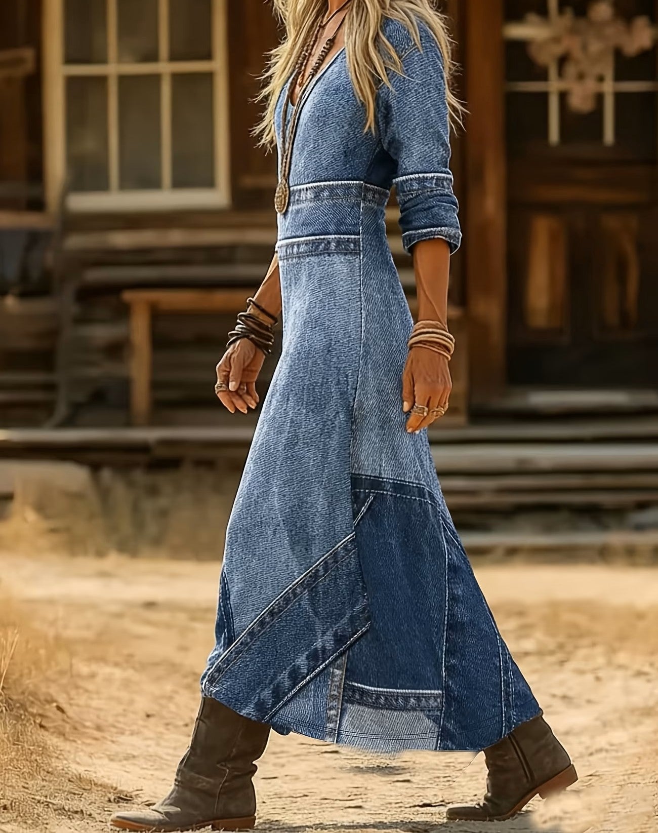 Robe Vintage Décontractée à Manches Longues - Confortable Robe Midi