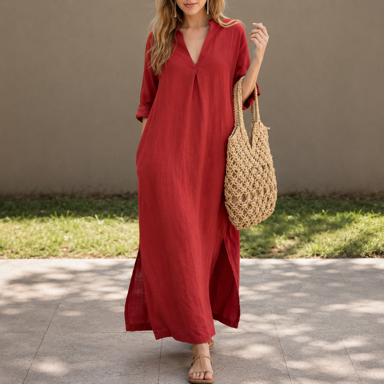 Isabeau — Robe Midi Fendue à Col en V