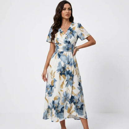 Denise — Robe Midi à Taille Enveloppée Florale