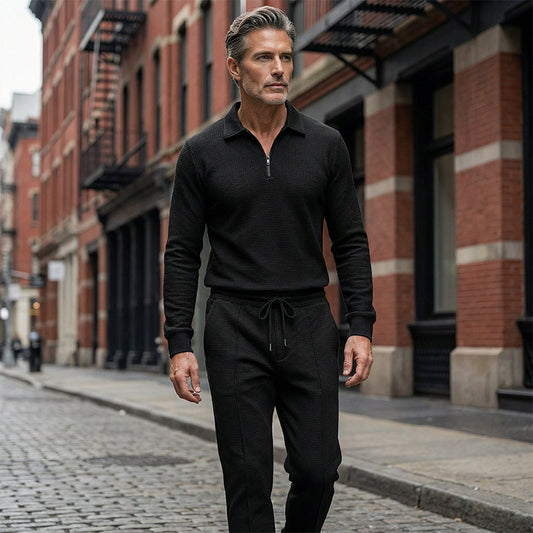 Théoline — Sweat-shirt en tricot gaufré & Pantalon droit