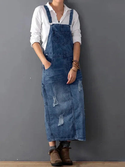 Lorena - Robe en Jean Délavé avec Fente au Dos