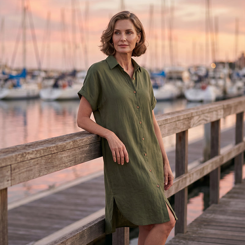 Lorienne — Robe Chemise en Coton-Lin Boutonnée