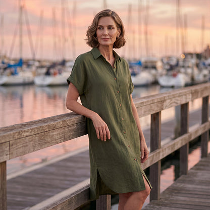 Lorienne — Robe Chemise en Coton-Lin Boutonnée