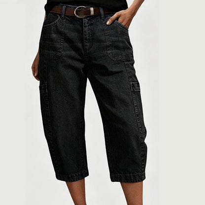 Isadella — Pantalons en denim cropped extensibles décontractés
