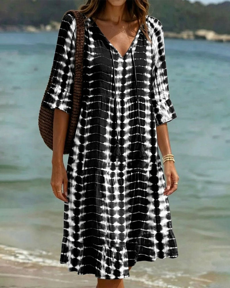 Camedor — Robe midi avec décolleté en V et imprimé bleu