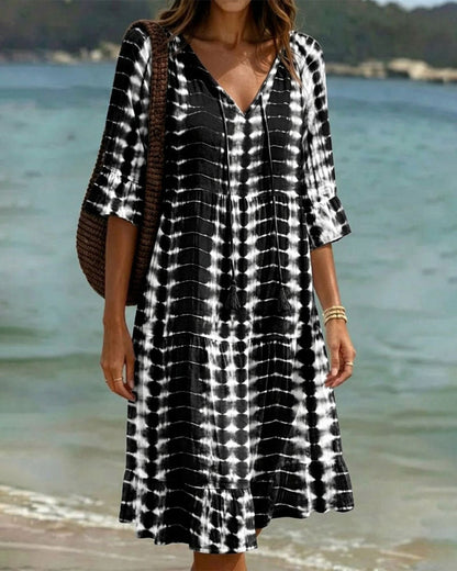 Camedor — Robe midi avec décolleté en V et imprimé bleu