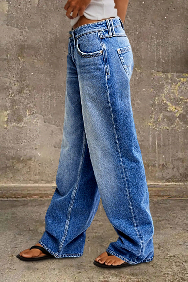 Jeans Droit avec Taille Mi-Haute - Audacieux et Élégants