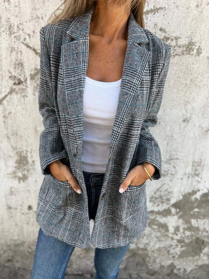 Blazer à Carreaux Décontracté avec Revers - Confortable Blazer