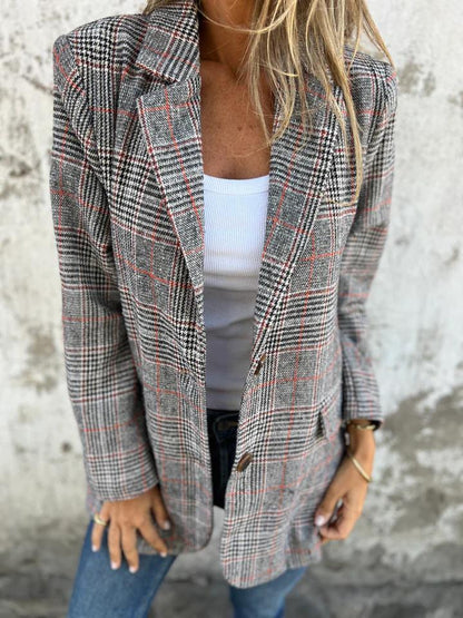 Blazer à Carreaux Décontracté avec Revers - Confortable Blazer