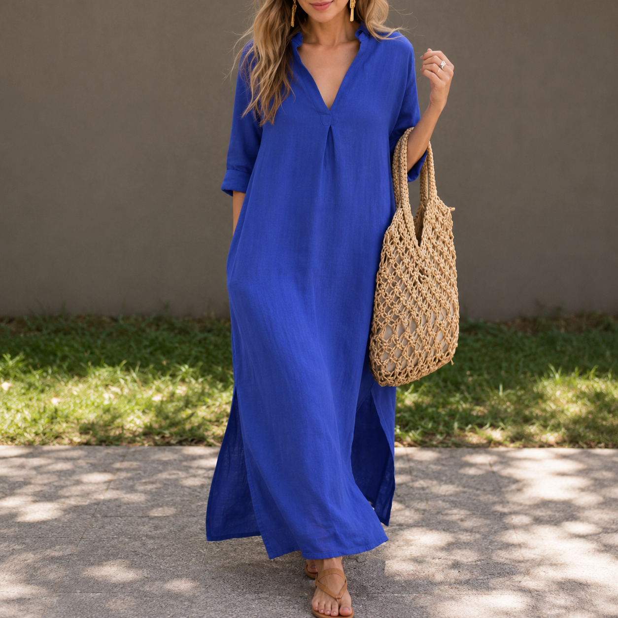 Isabeau — Robe Midi Fendue à Col en V
