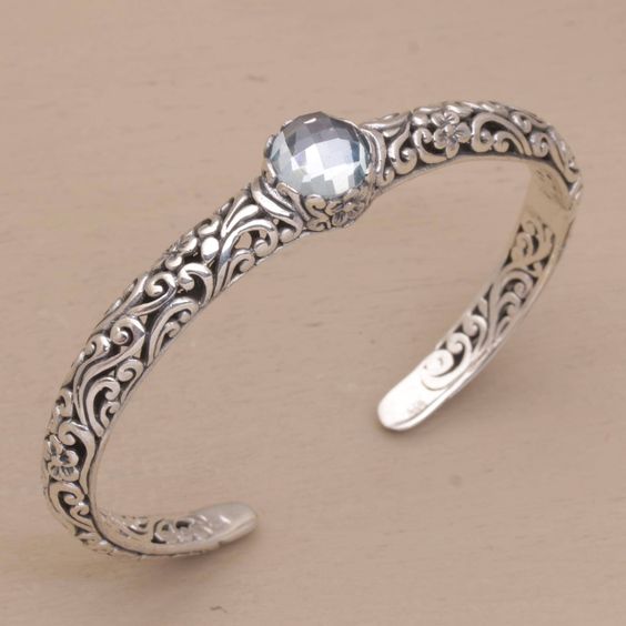 Bracelet Vintage Ouvert - Bracelet en Argent Unique avec Zirconia
