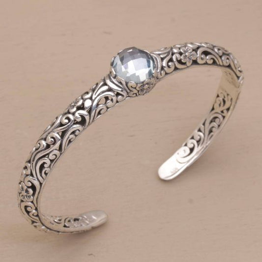 Bracelet Vintage Ouvert - Bracelet en Argent Unique avec Zirconia