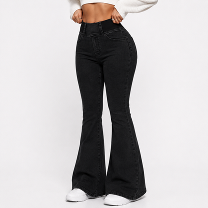 Solenne — Jeans à taille haute et coupe évasée
