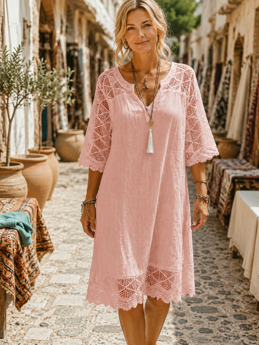 Kim — Robe en dentelle patchwork avec décolleté en V, style décontracté