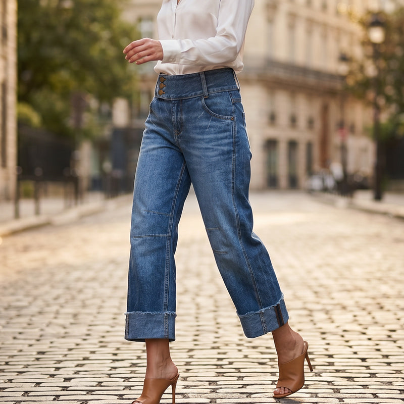 Marchella — Pantalons en Denim à Taille Haute et Jambes Larges