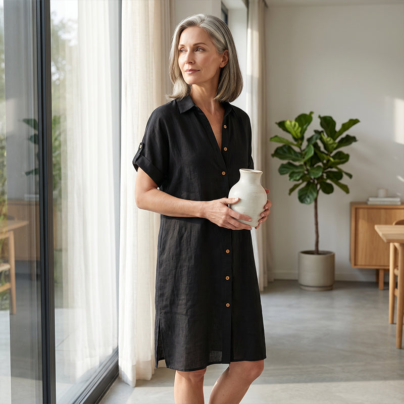 Lorienne — Robe Chemise en Coton-Lin Boutonnée