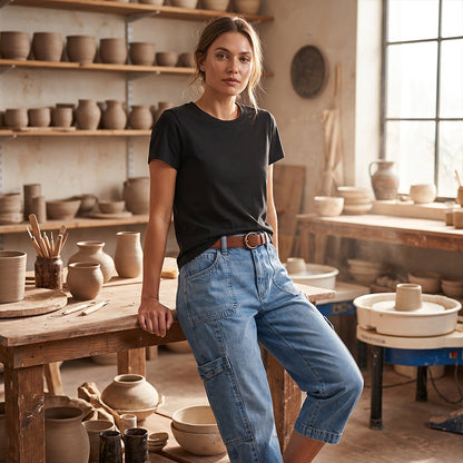 Isadella — Pantalons en denim cropped extensibles décontractés