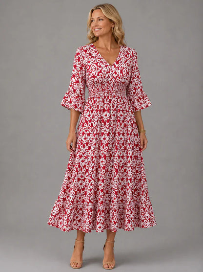 Vivenne — Robe maxi vintage à décolleté en V