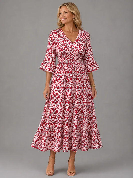 Vivenne — Robe maxi vintage à décolleté en V
