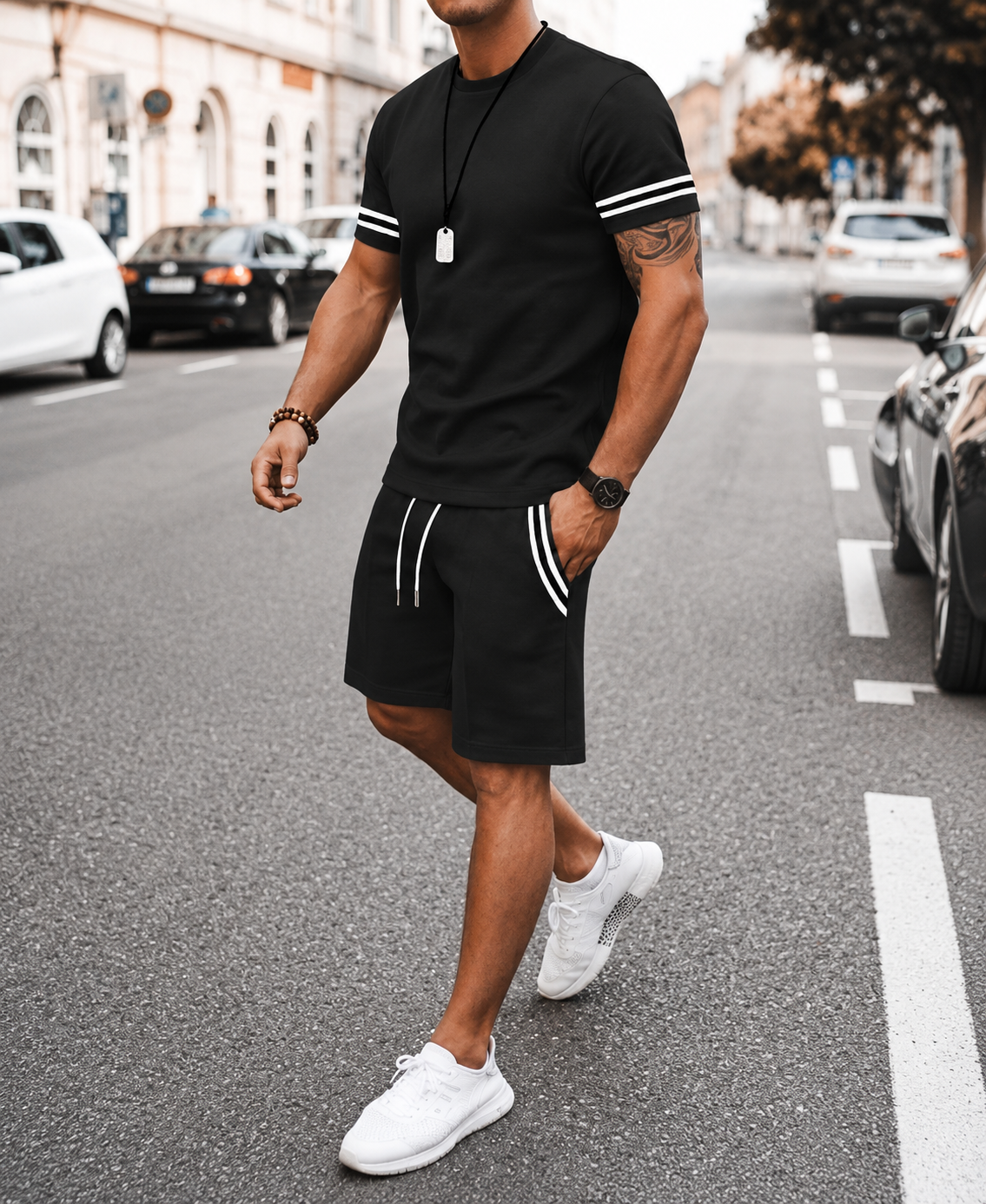 Ashford — Ensemble T-shirt et Shorts Rayés