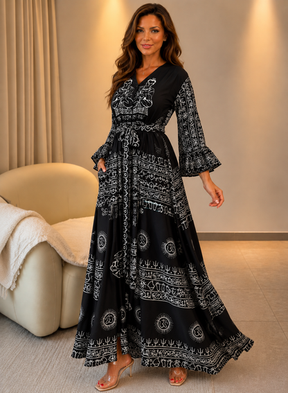 Miche — Robe Maxi en Lin Imprimé à Col V