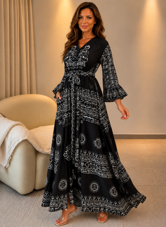 Miche — Robe Maxi en Lin Imprimé à Col V
