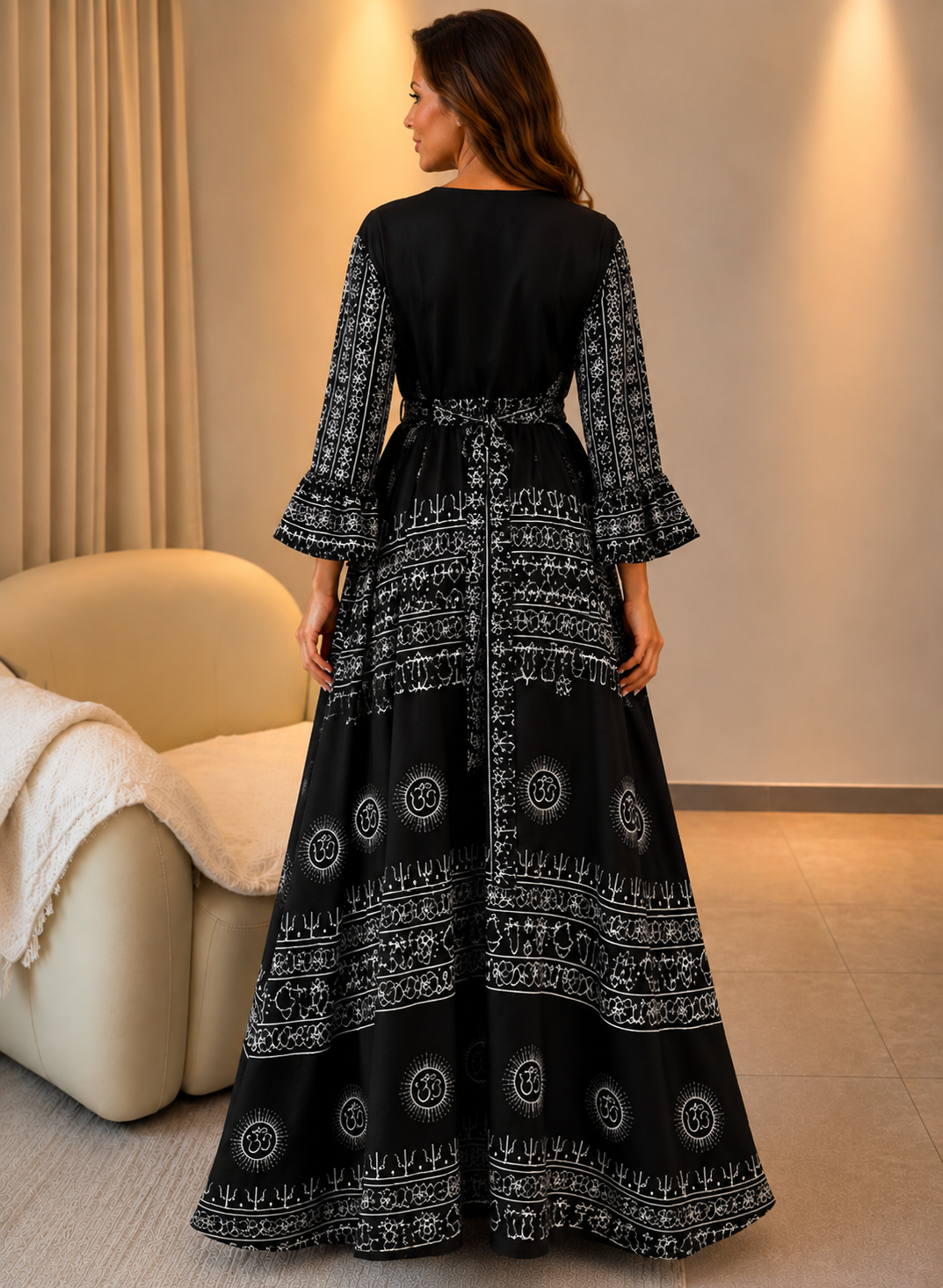 Miche — Robe Maxi en Lin Imprimé à Col V