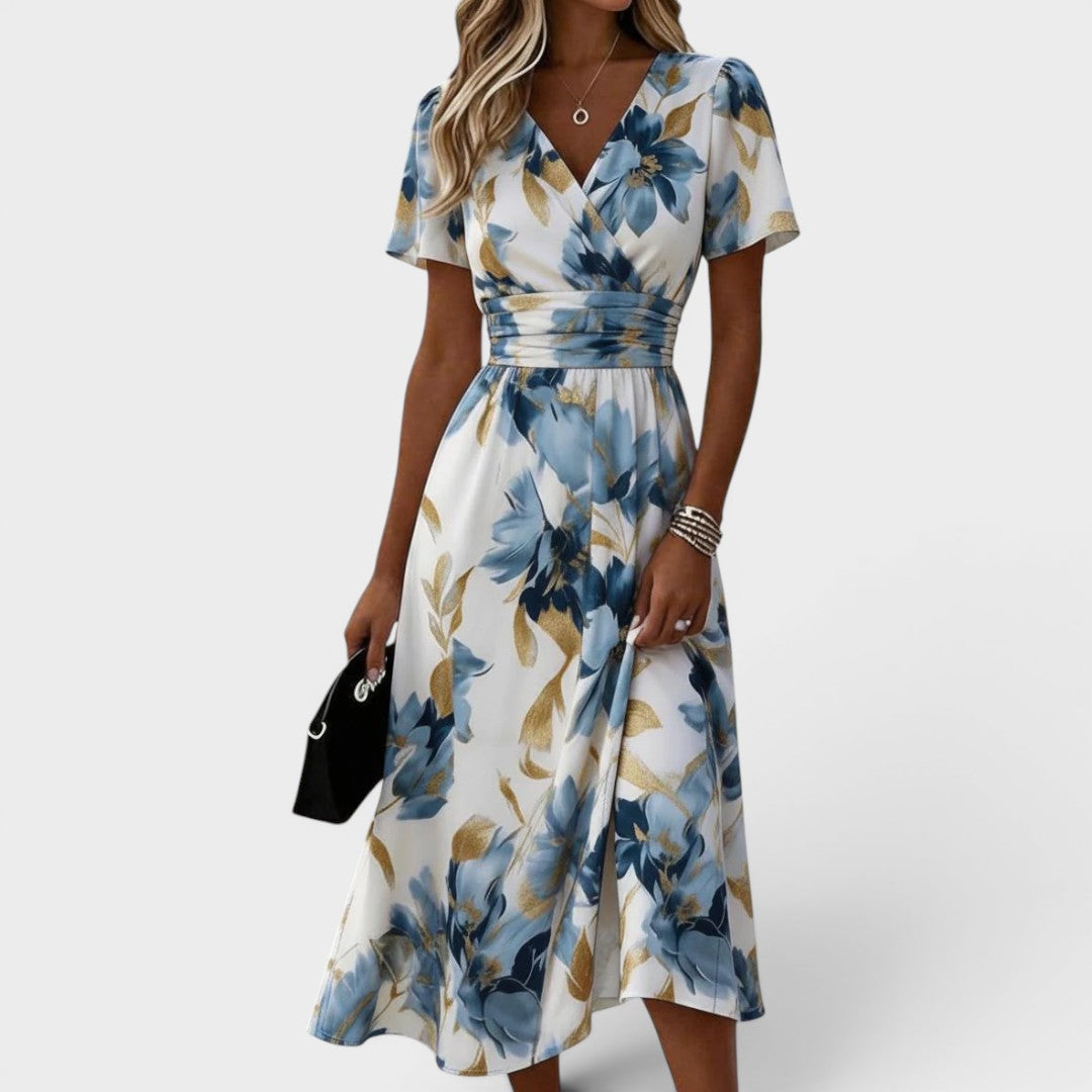 Denise — Robe Midi à Taille Enveloppée Florale
