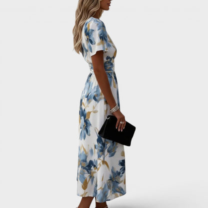 Denise — Robe Midi à Taille Enveloppée Florale