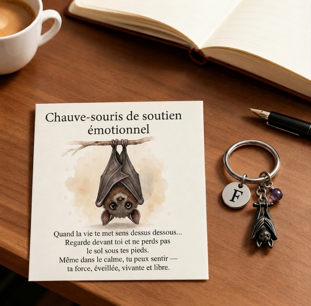 Halvorsen — Porte-clés chauve-souris porte-bonheur avec carte de vœux