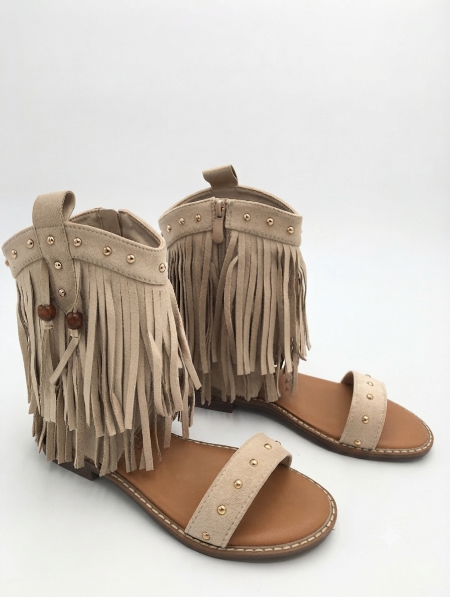 Gina — Sandale à Franges Beige
