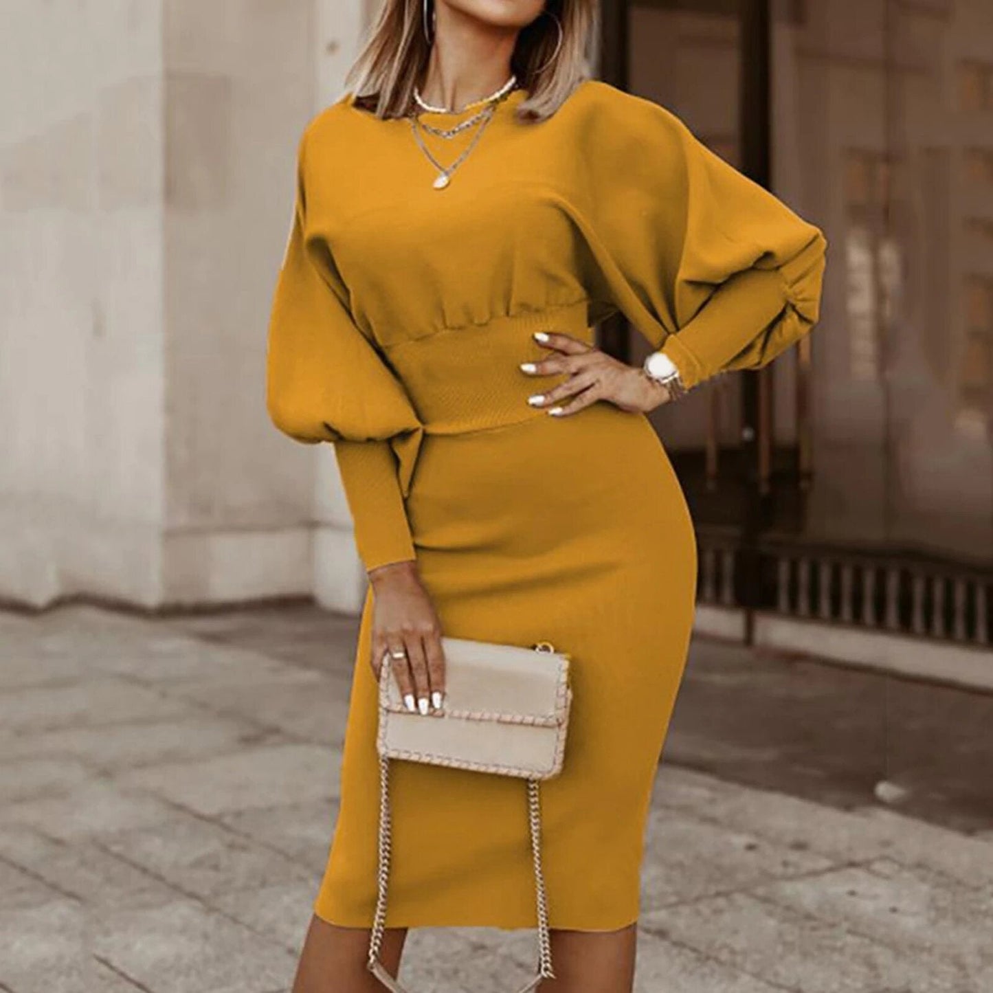 Vellamora — Robe décontractée à manches longues et taille marquée