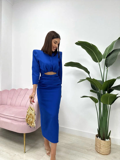 Erina — Robe Midi Ajustée en Crêpe Élastique