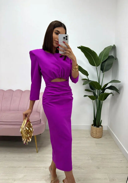 Erina — Robe Midi Ajustée en Crêpe Élastique