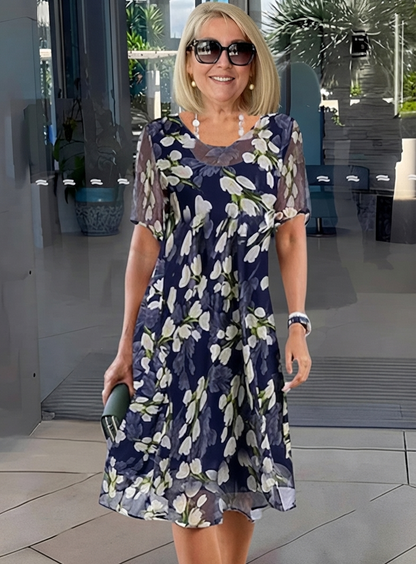 Isaline — Robe Chiffon Florale Longueur Genou