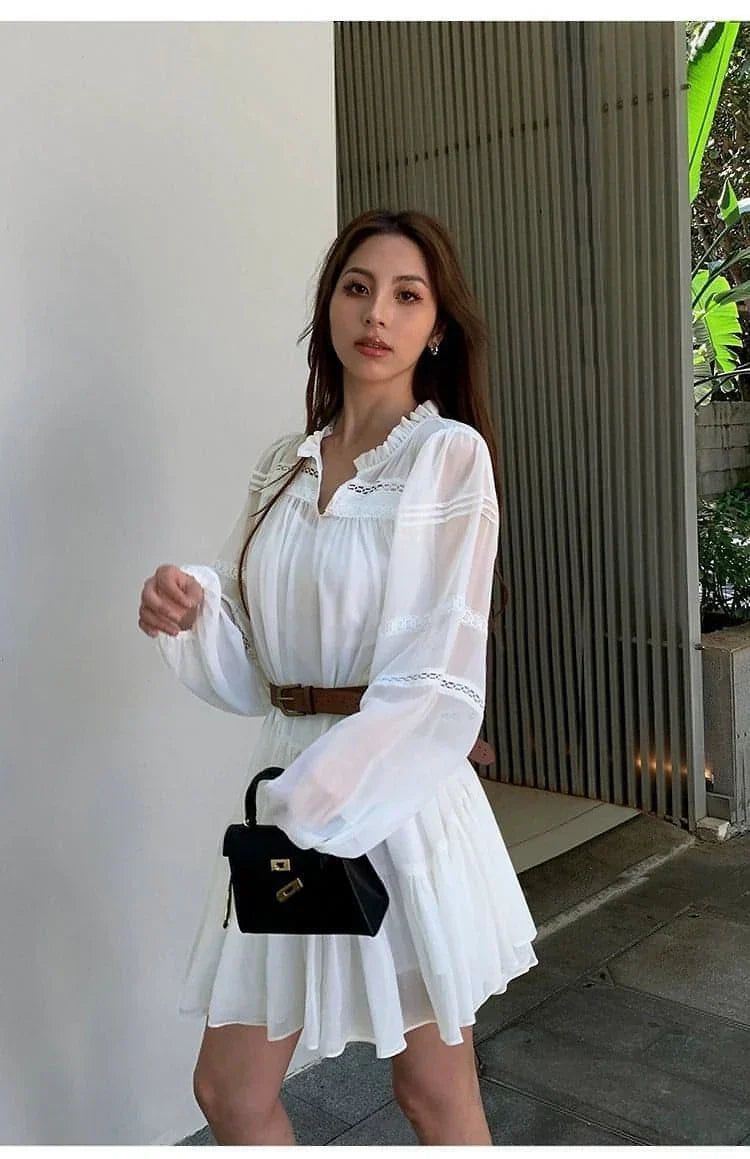 Robe Chemise Blanche Style Français d'Été
