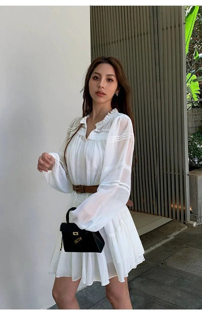 Robe Chemise Blanche Style Français d'Été