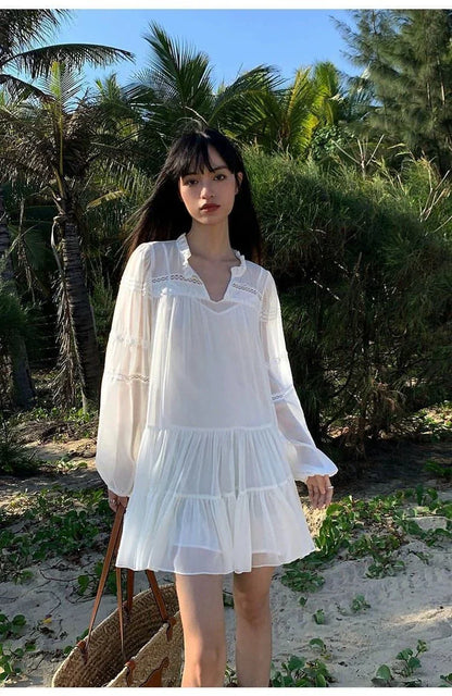 Robe Chemise Blanche Style Français d'Été