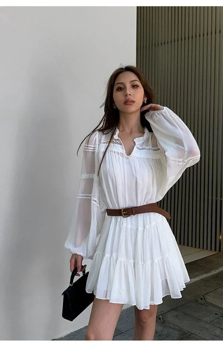 Robe Chemise Blanche Style Français d'Été