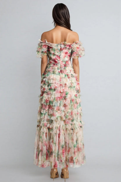 Robe Maxi Sans Manches en Maille Fleurie Sina